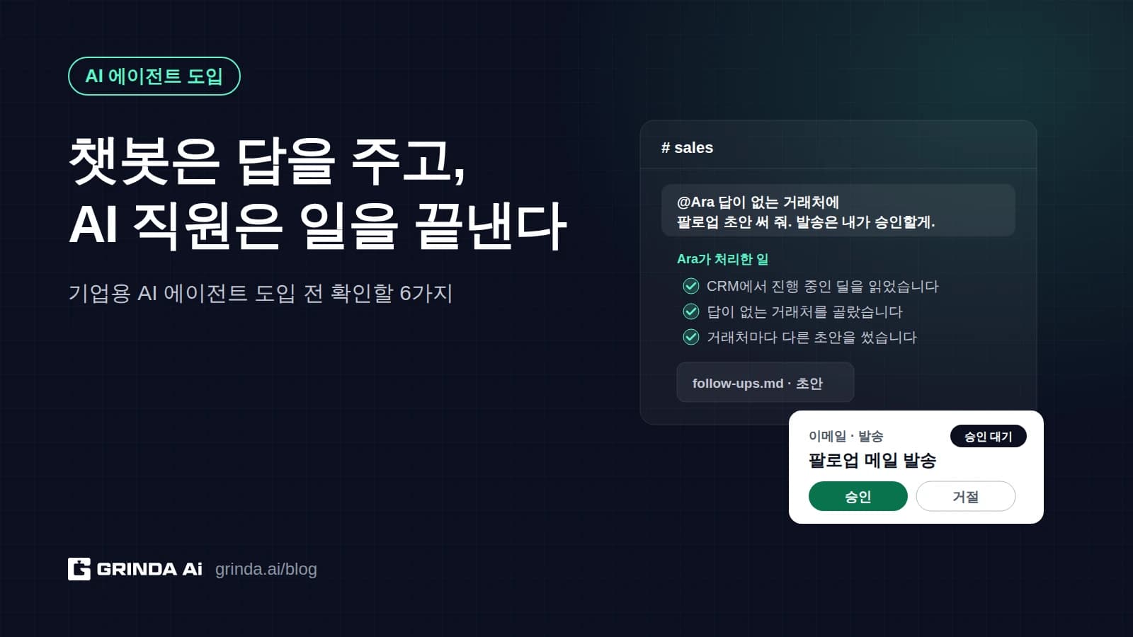 챗봇은 답을 주고, AI 직원은 일을 끝낸다 — 기업용 AI 에이전트 도입 전 확인할 6가지